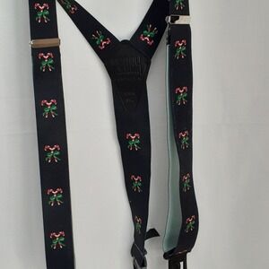 Perry Printed Candy‎ Cane Suspenders Black Red Adjustable Plastic Belt Clips